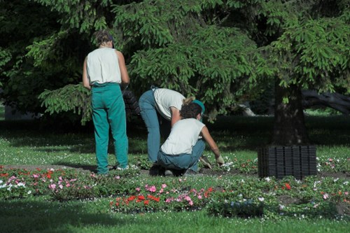 Signage and barriers used to protect public during garden work
